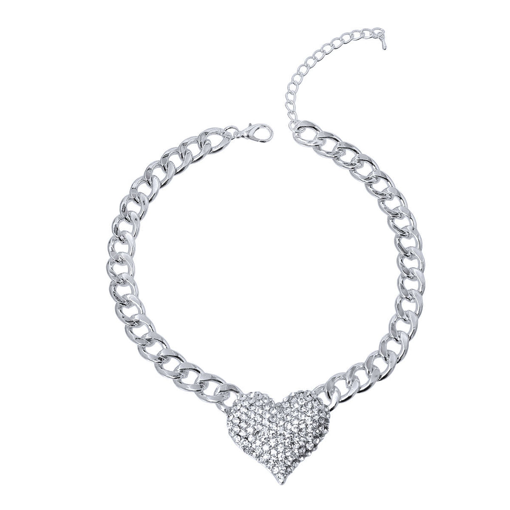 Silver Heart Station Pendant Chain