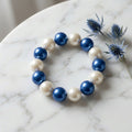 Blue and White Pearl 15mm Stretch Bracelet ZPB