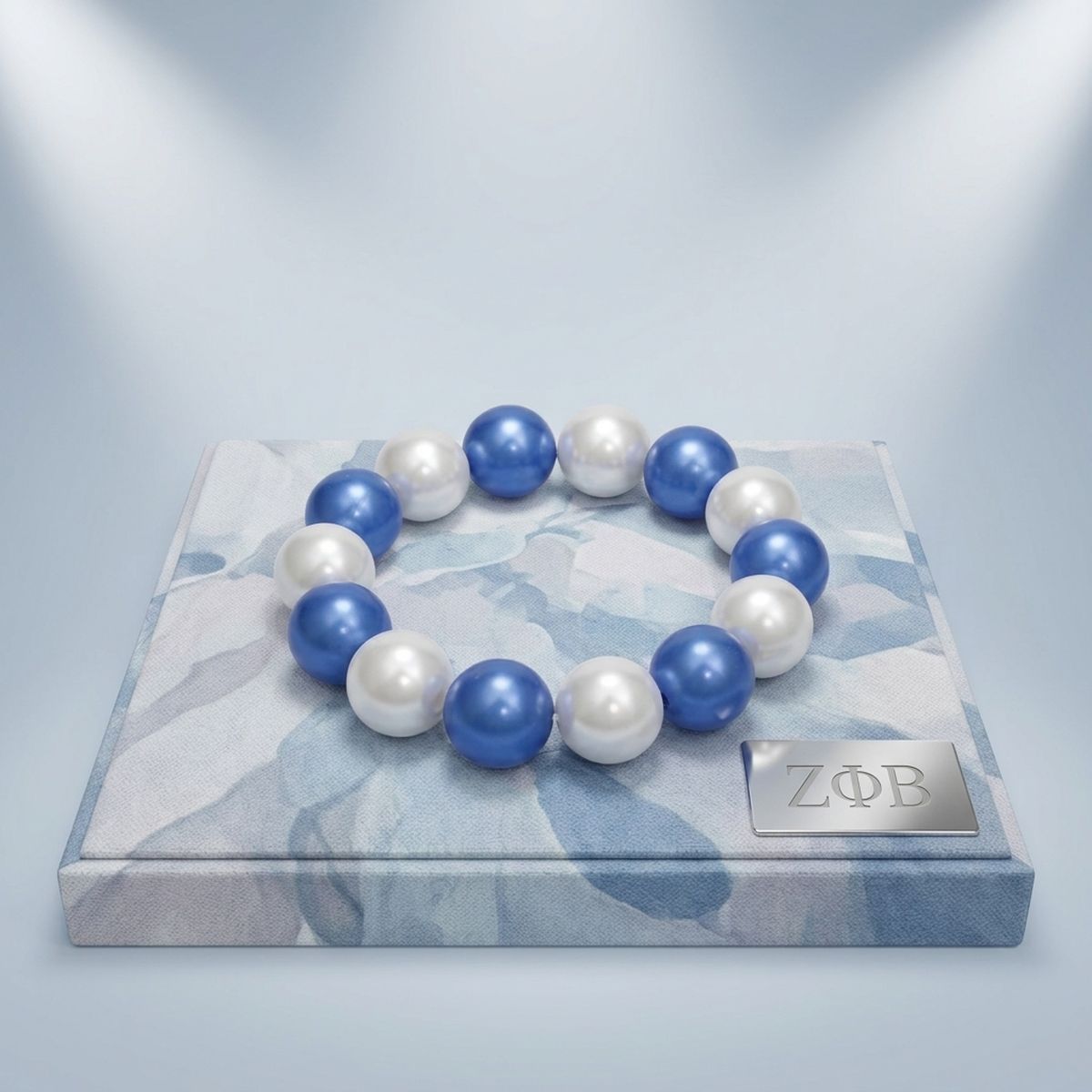Blue and White Pearl 15mm Stretch Bracelet ZPB