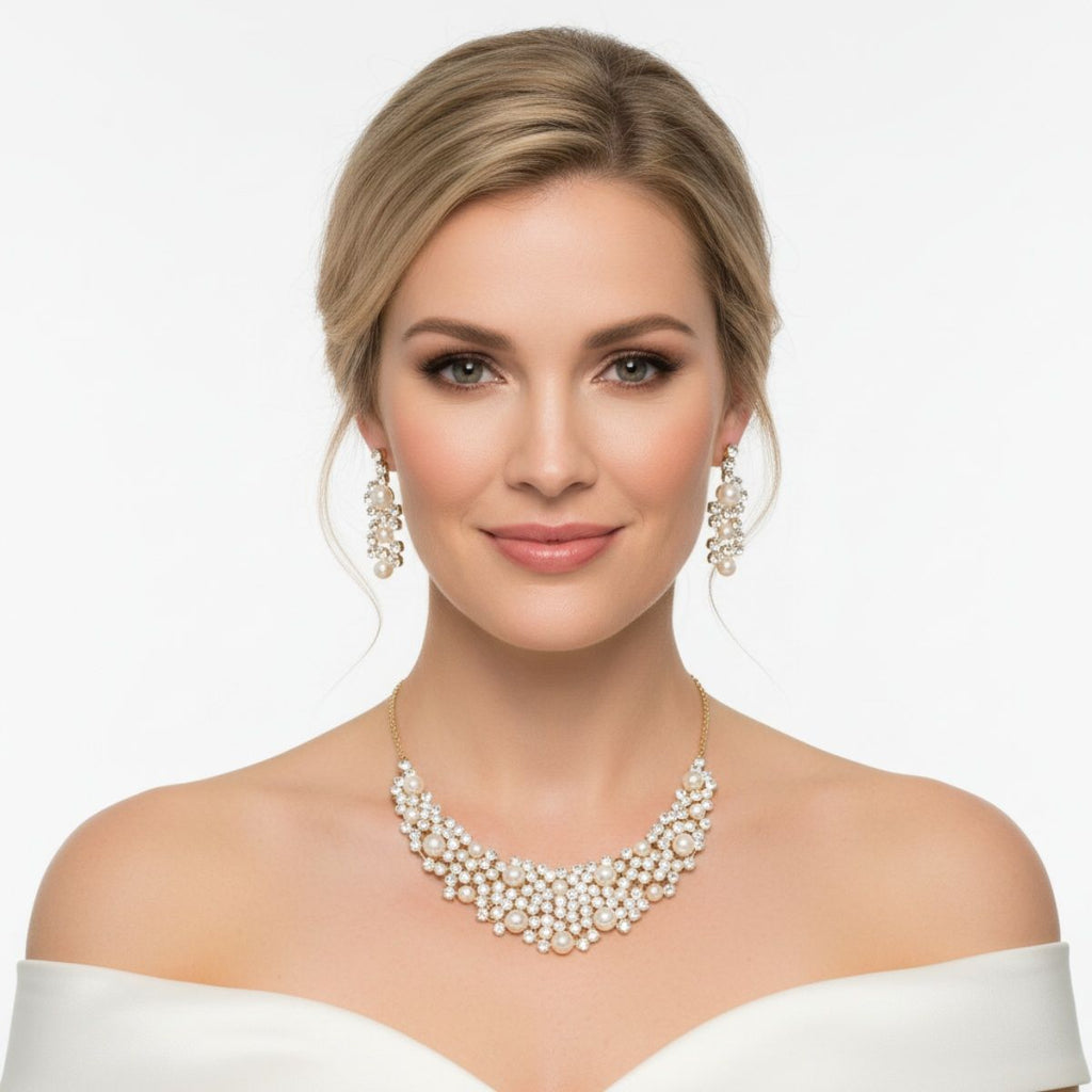 Bib Wedding or Event Gold and Pearl Rigid Necklace