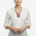 Pendant XL Red Cracked Teardrop Tribal Necklace
