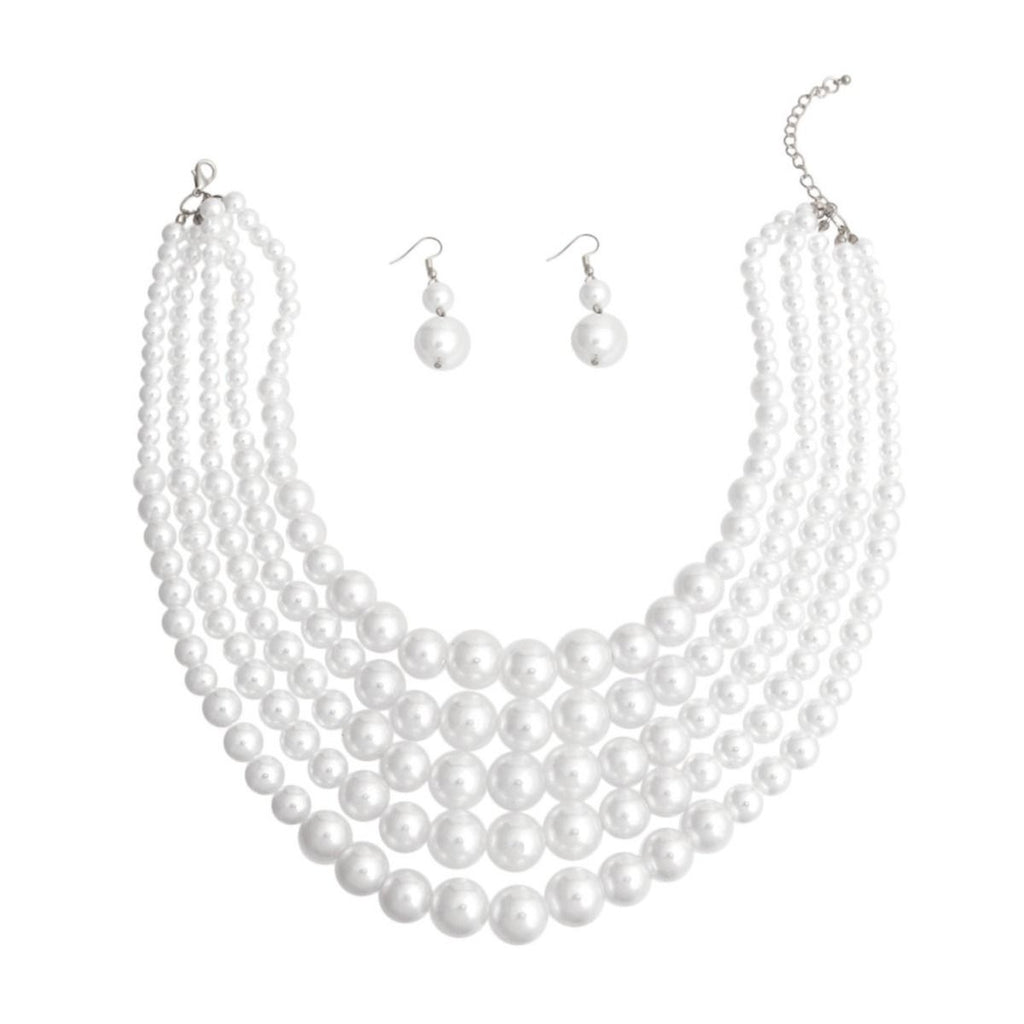 White Pearl Graduated 5 Strand Set