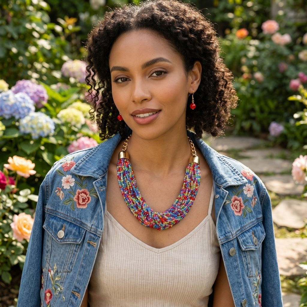 34 Strand Multi Color Bead Necklace