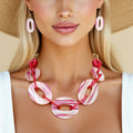 Chain Fuchsia White Marbled Stripe Link Collar Set