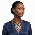 Necklace Blue Glitter Oval Swirled Set for Women
