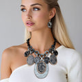 Necklace Wild Gray Leopard Print Oval Dangle Set