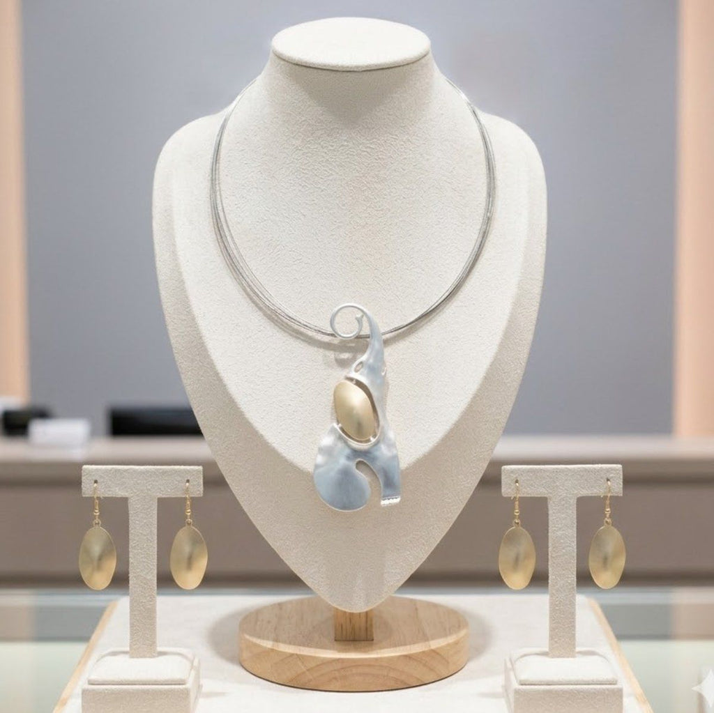 Abstract Silver and Gold Elephant Pendant Necklace