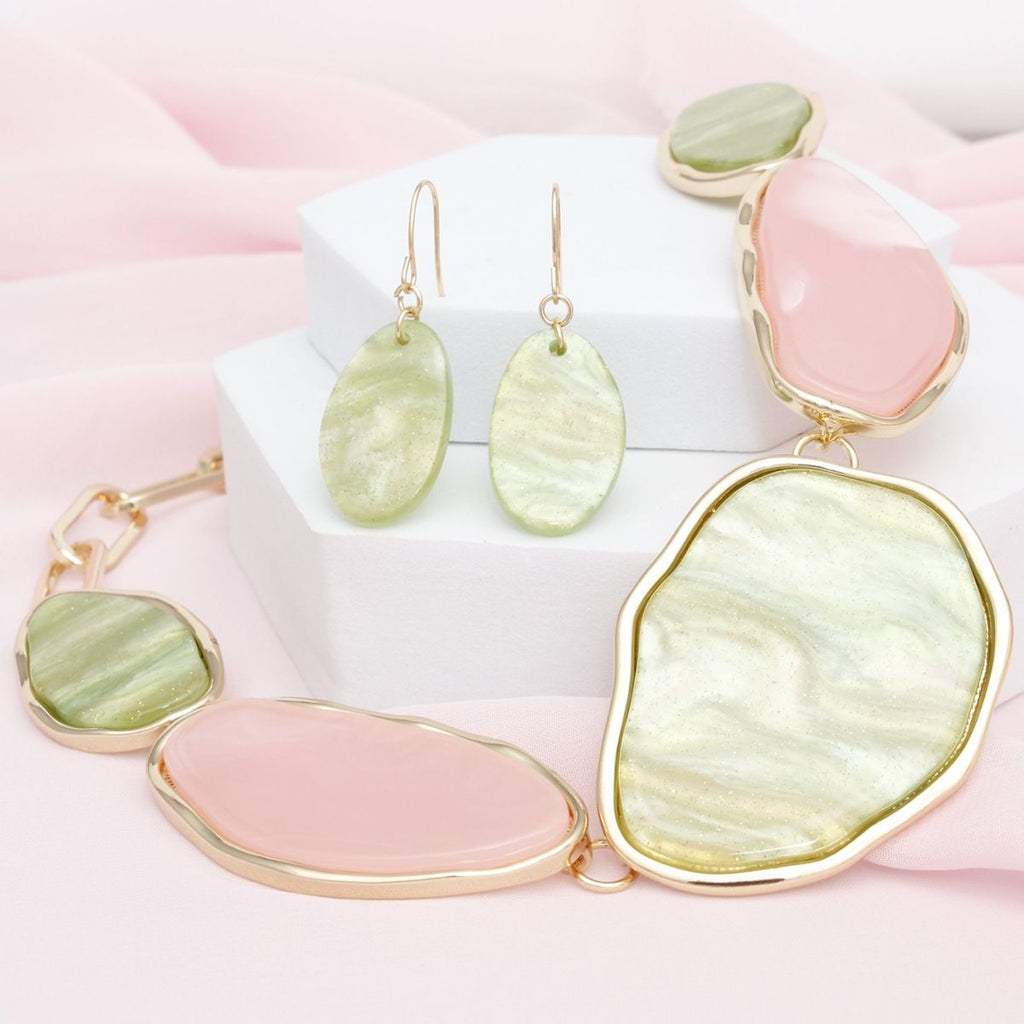 Collar Pink Green Agate Marbled Necklace