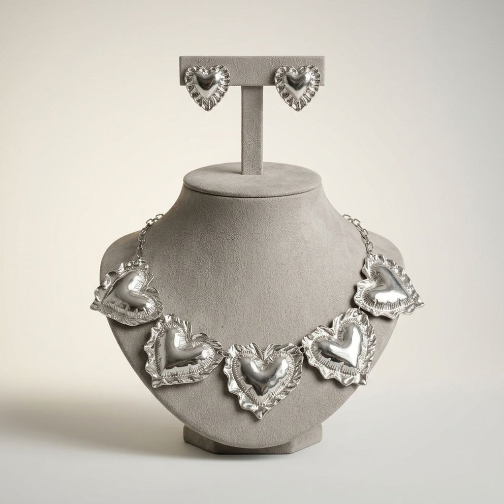 Collar Silver Heart Mylar Balloon Link Necklace