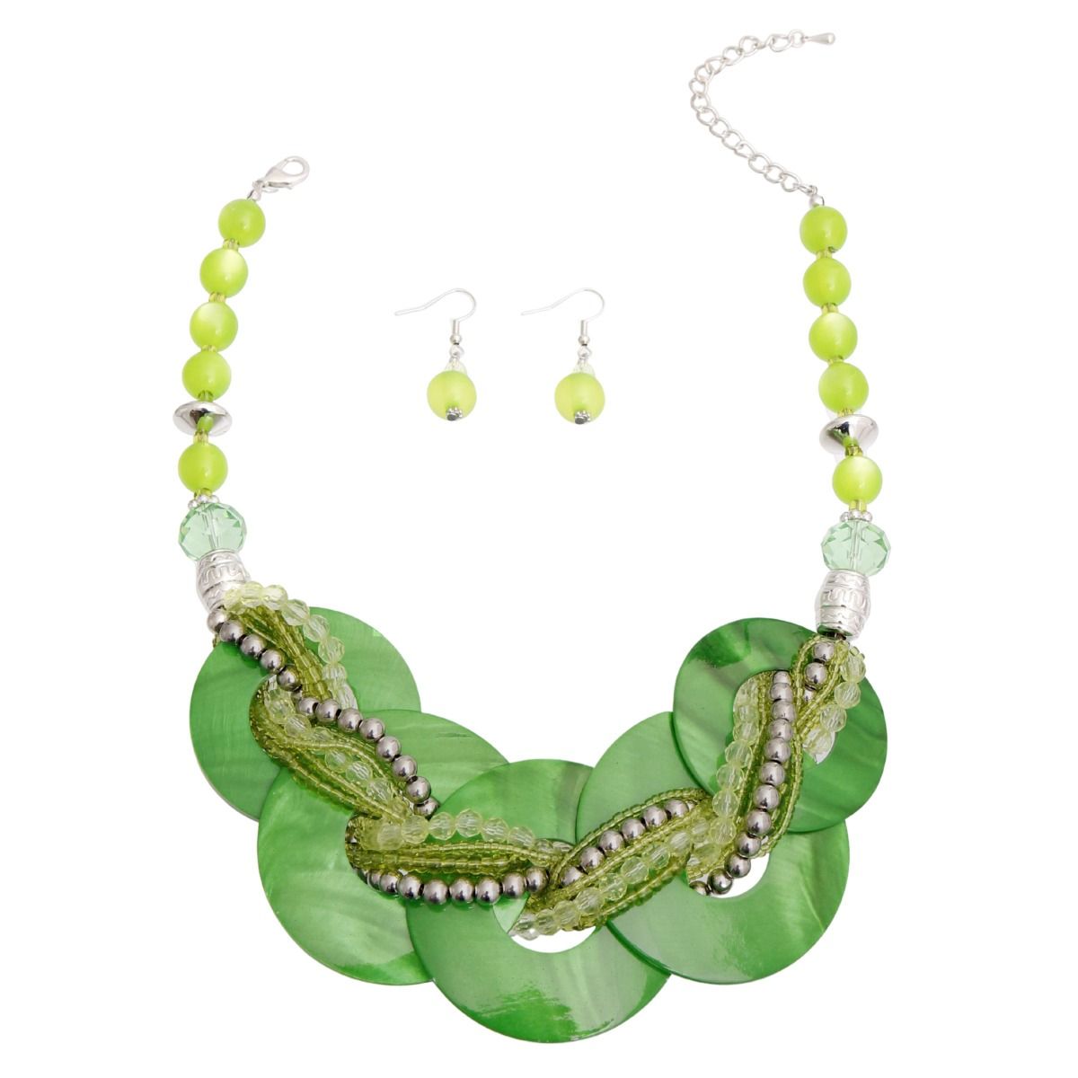 Green Shell Disc Beaded Necklace Set