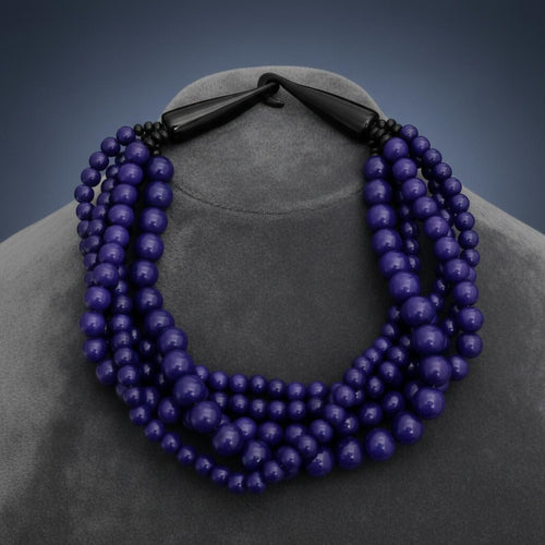 Blue Bead Buffalo Horn Hook Necklace
