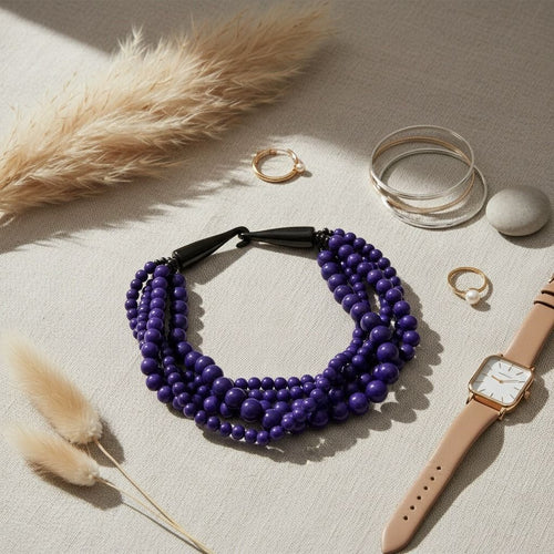 Blue Bead Buffalo Horn Hook Necklace