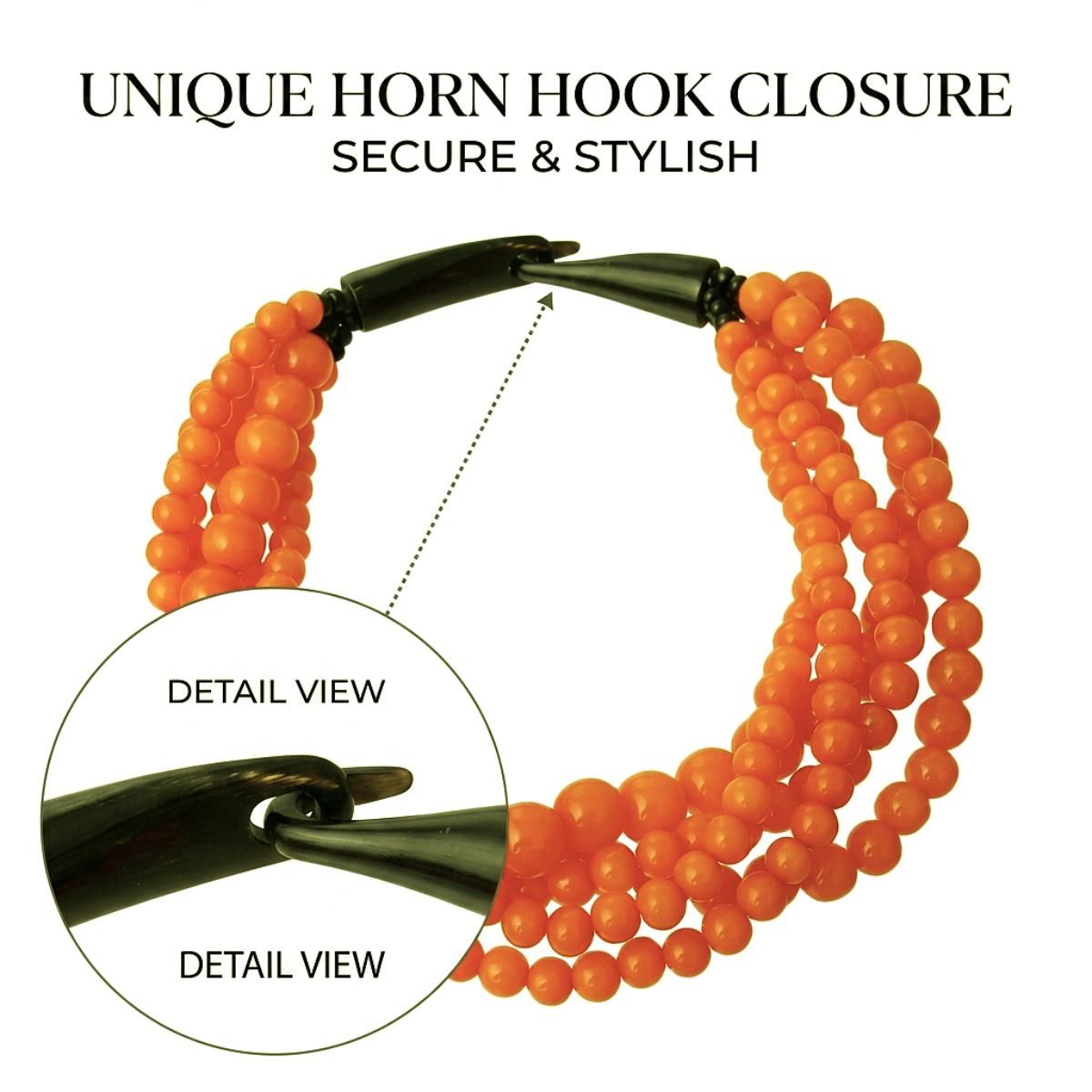 Orange Bead Buffalo Horn Hook Necklace