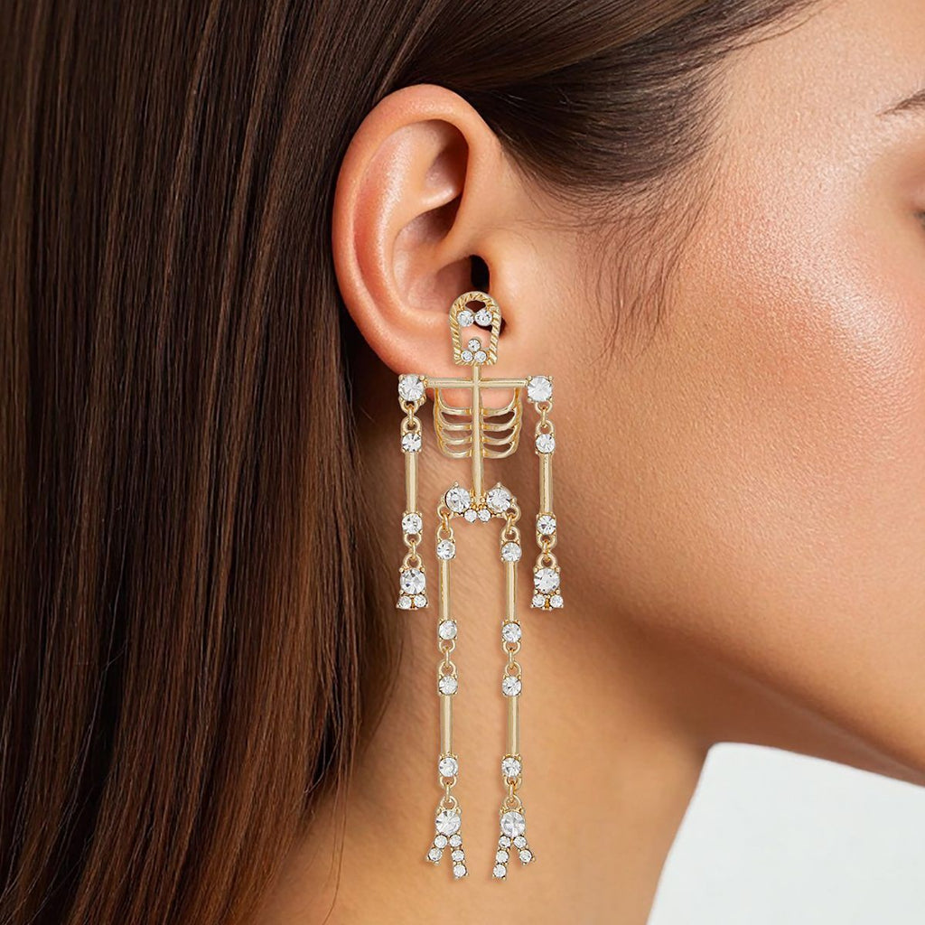 Dangle Gold Spooky Sparkle Skeleton Earrings