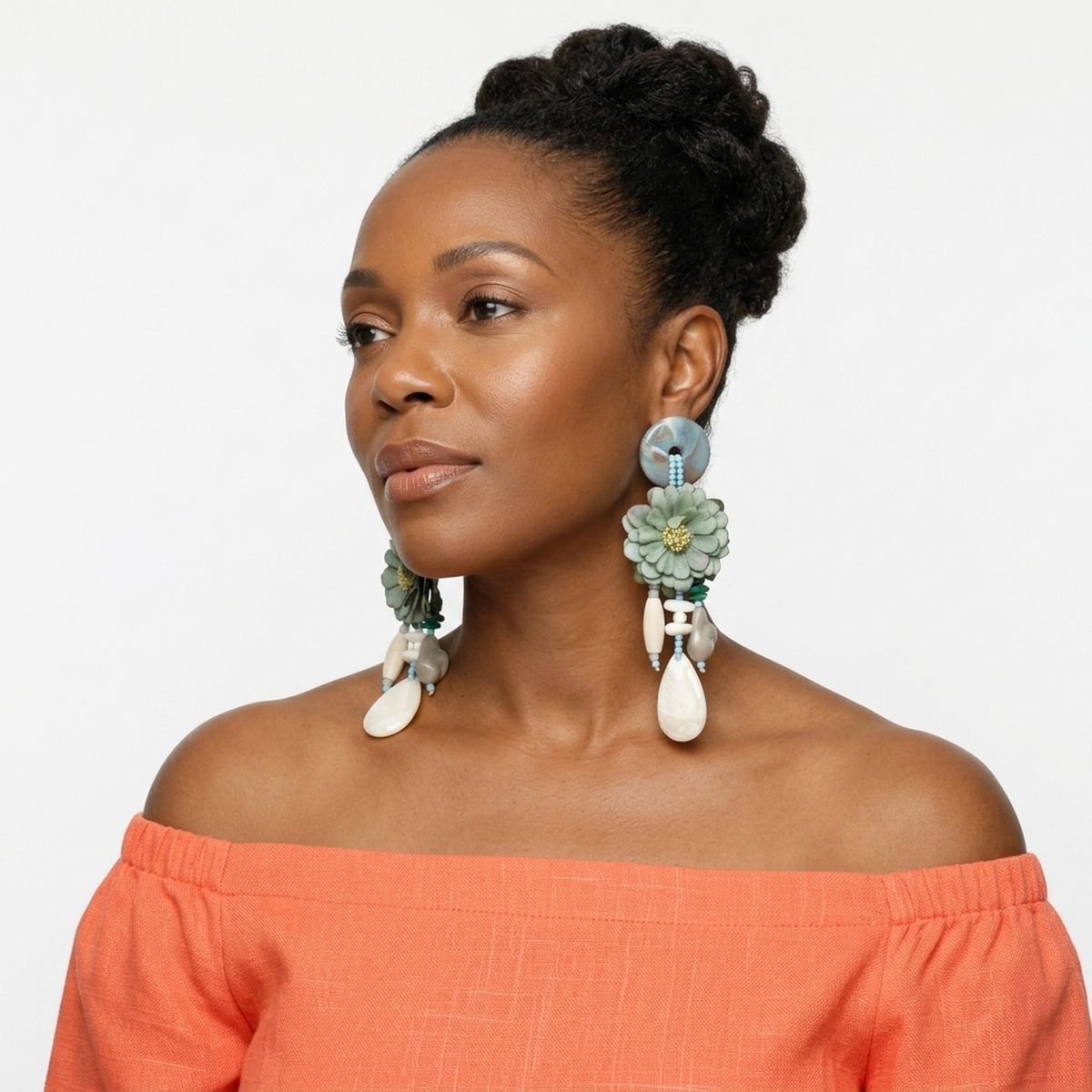 Green Oversized Natural Floral Drop Earrings