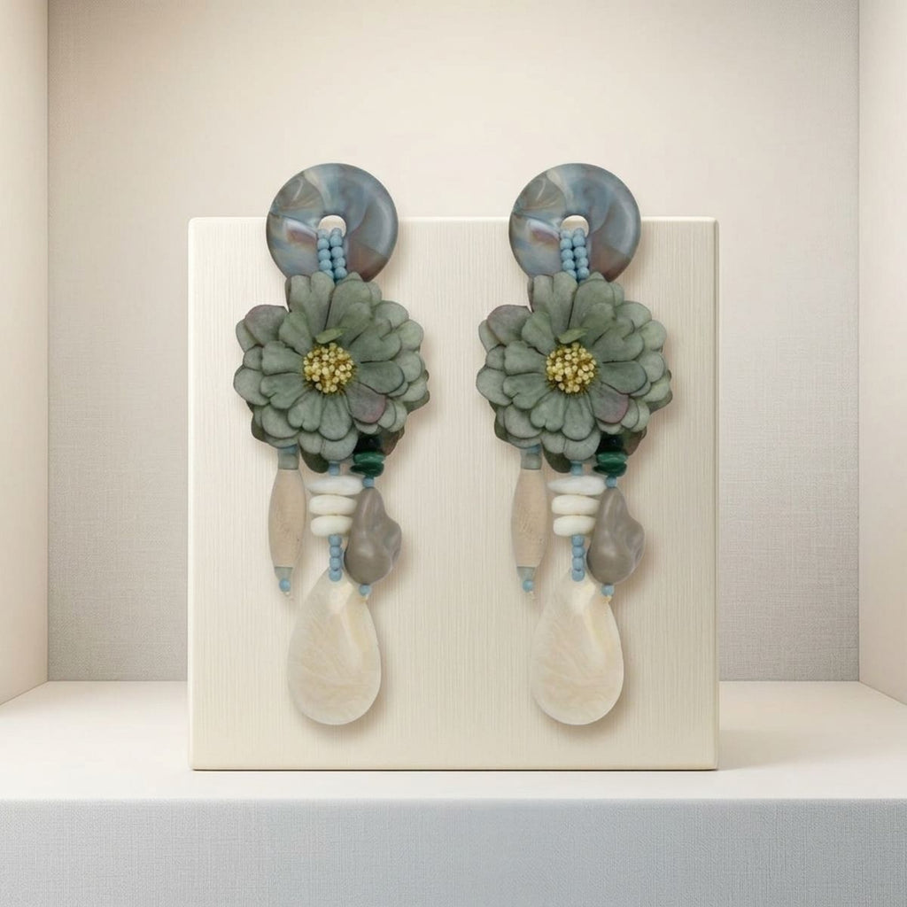 Green Oversized Natural Floral Drop Earrings