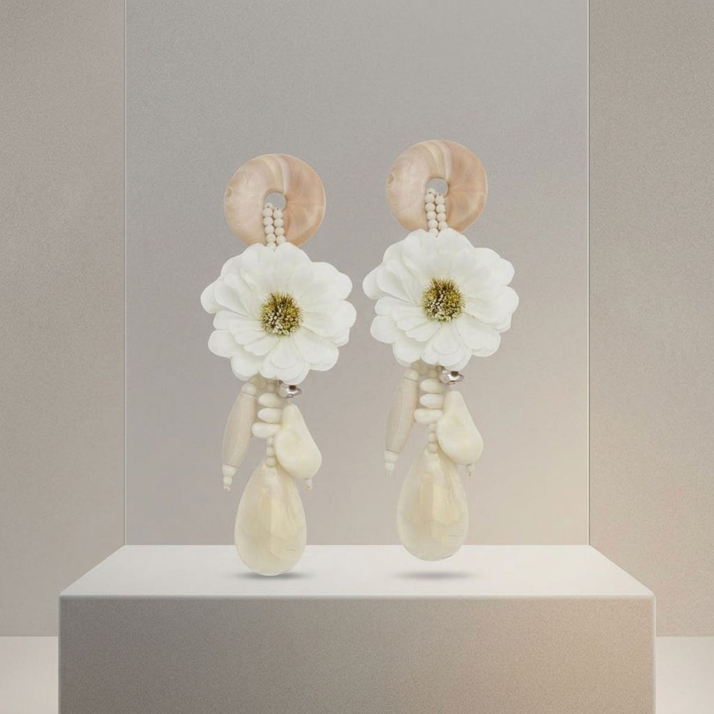 Ivory Oversized Natural Floral Drop Earrings
