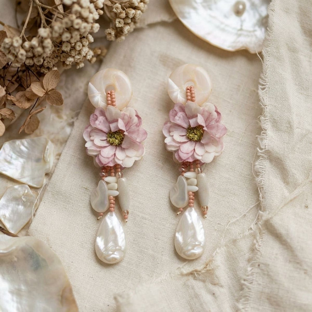 Pink Oversized Natural Floral Drop Earrings
