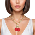 Pendant Cherry Red Gold Chunky Chain Necklace