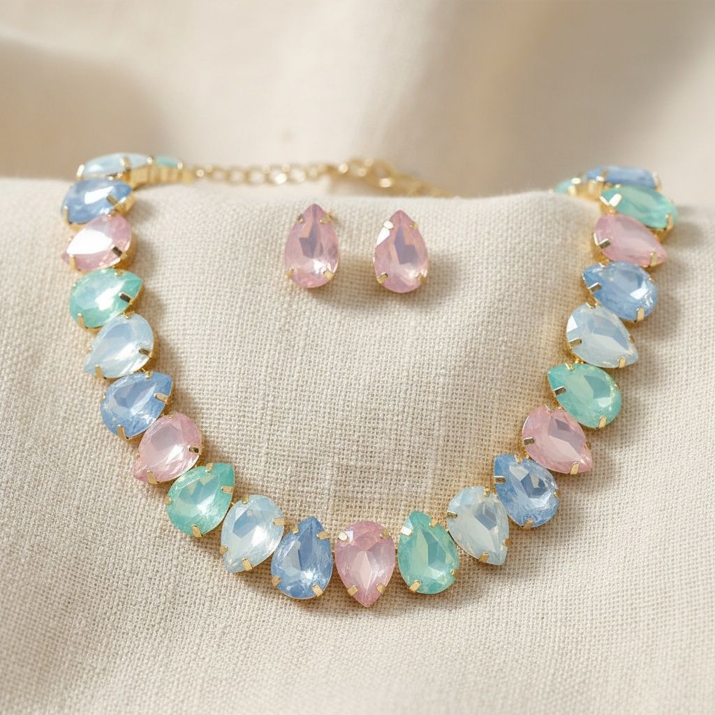 Pastel Teardrop Crystals Gemstone Collar Necklace