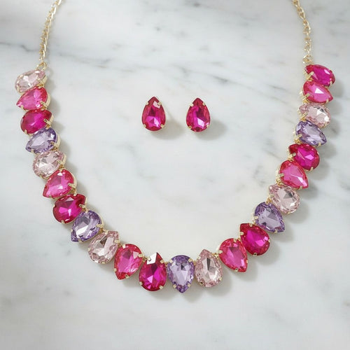 Blush Teardrop Crystals Gemstone Collar Necklace