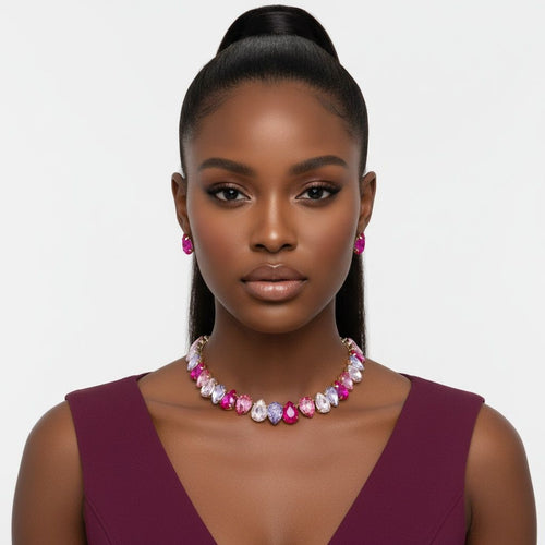 Blush Teardrop Crystals Gemstone Collar Necklace