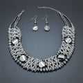 Silver Metallic Bead Woven Collar Bib Necklace