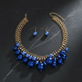 Clustered Blue Pearl Woven Cable Chain Necklace