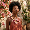 Pink Floral Garden Fringe Statement Necklace