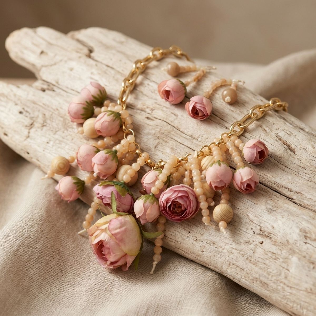 Pink Floral Garden Fringe Statement Necklace