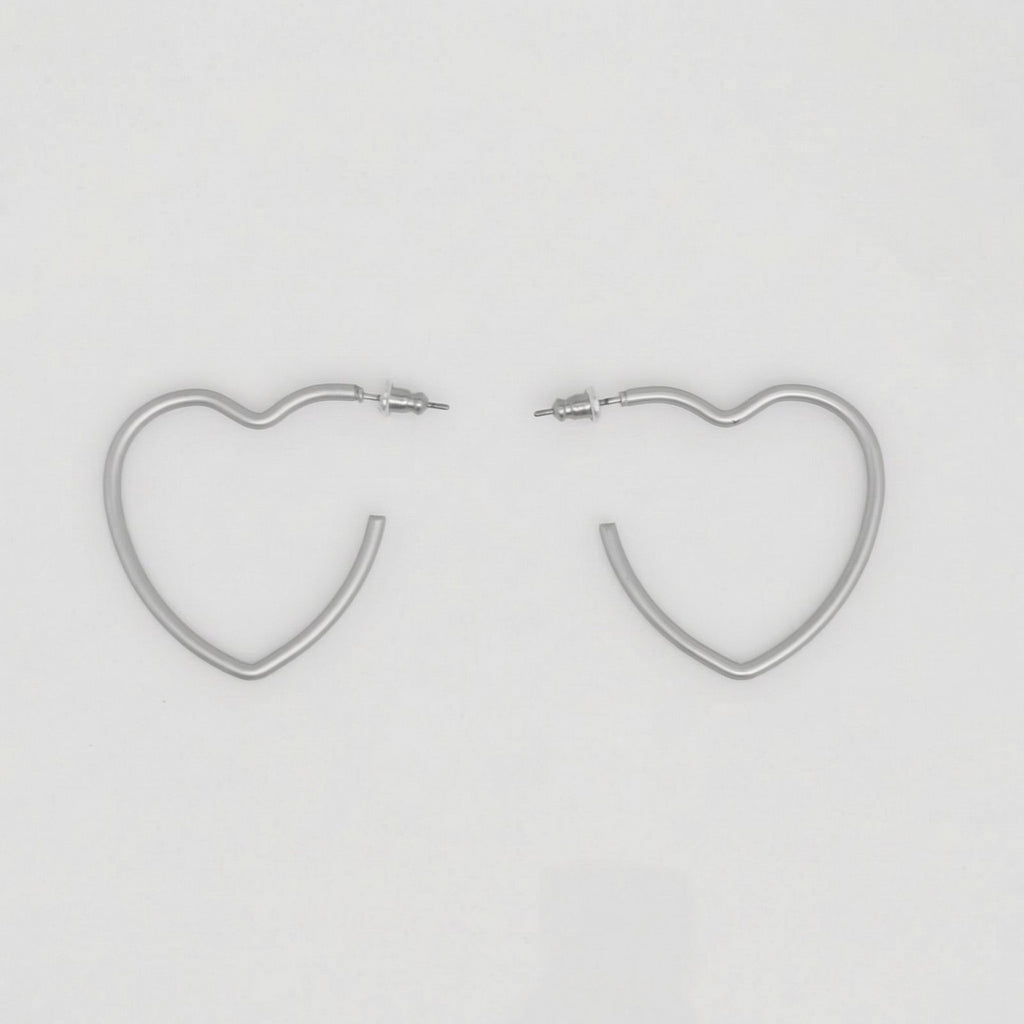 Open Hoop Classic Silver Heart Earrings