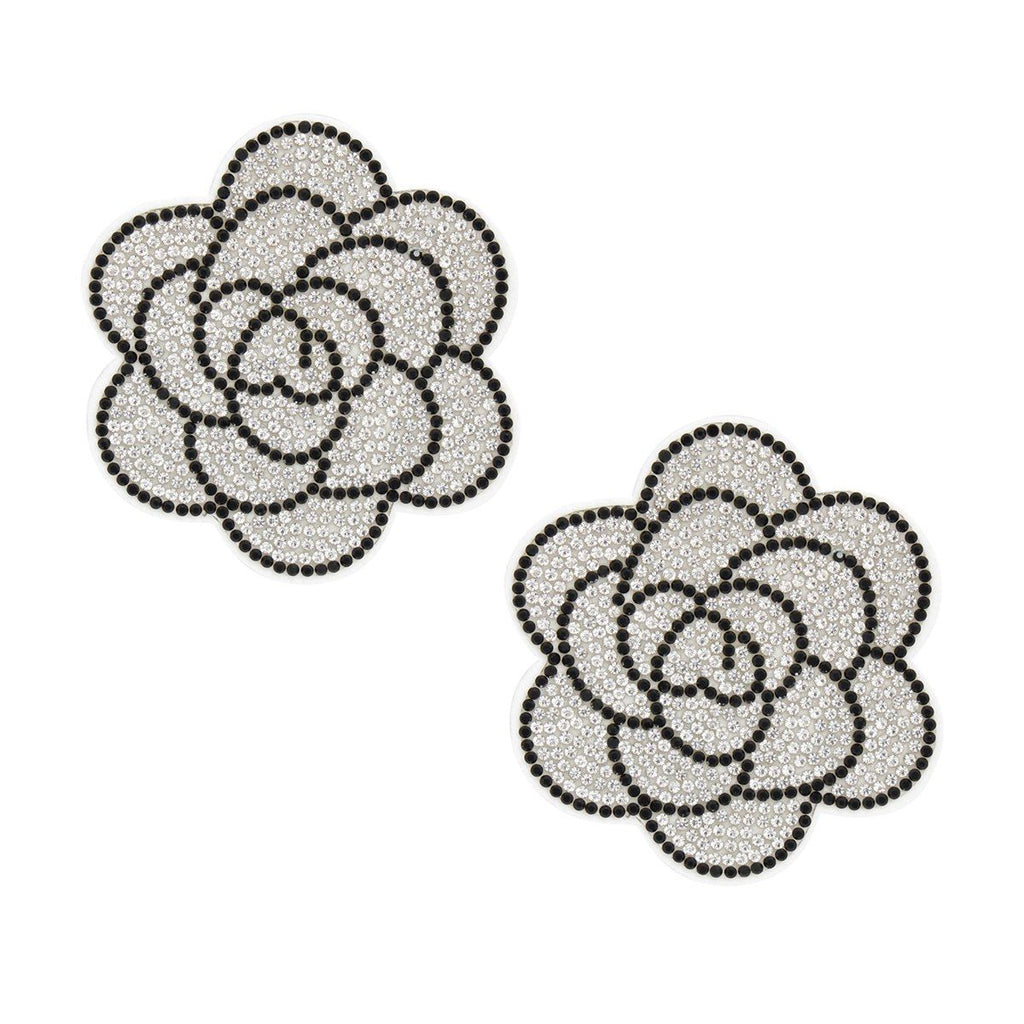 Studs White Flower Rhinestone Fabric Earrings