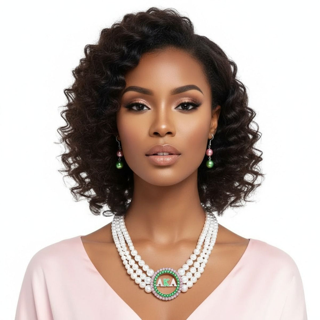 AKA Pearl Necklace Pink Green AKA Set