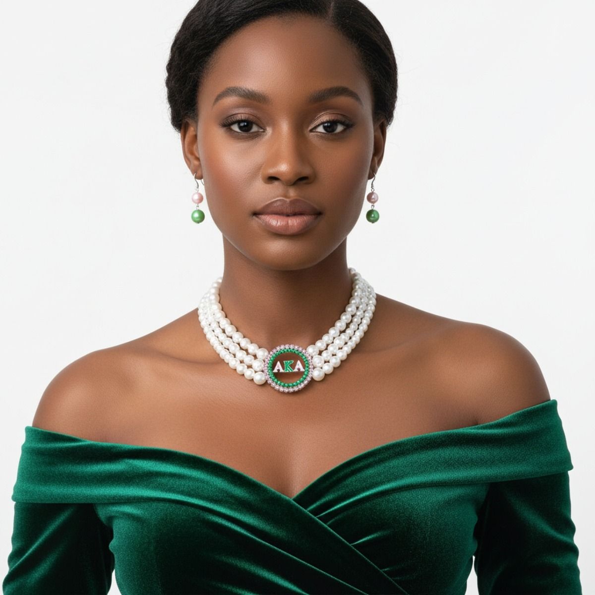 AKA Pearl Necklace Pink Green AKA Set