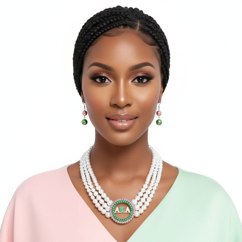 AKA Pearl Necklace Pink Green AKA Set