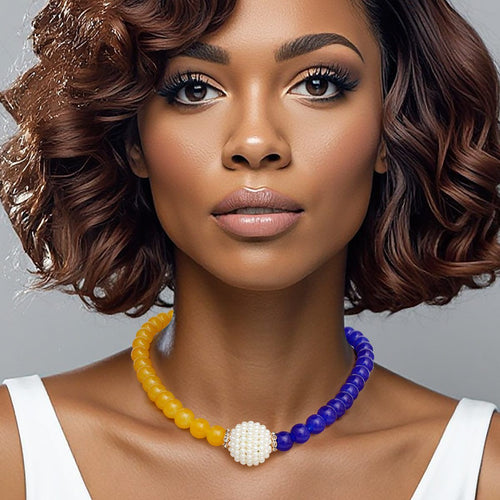 Blue Gold Pearl Glass Bead Necklace