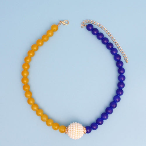 Blue Gold Pearl Glass Bead Necklace