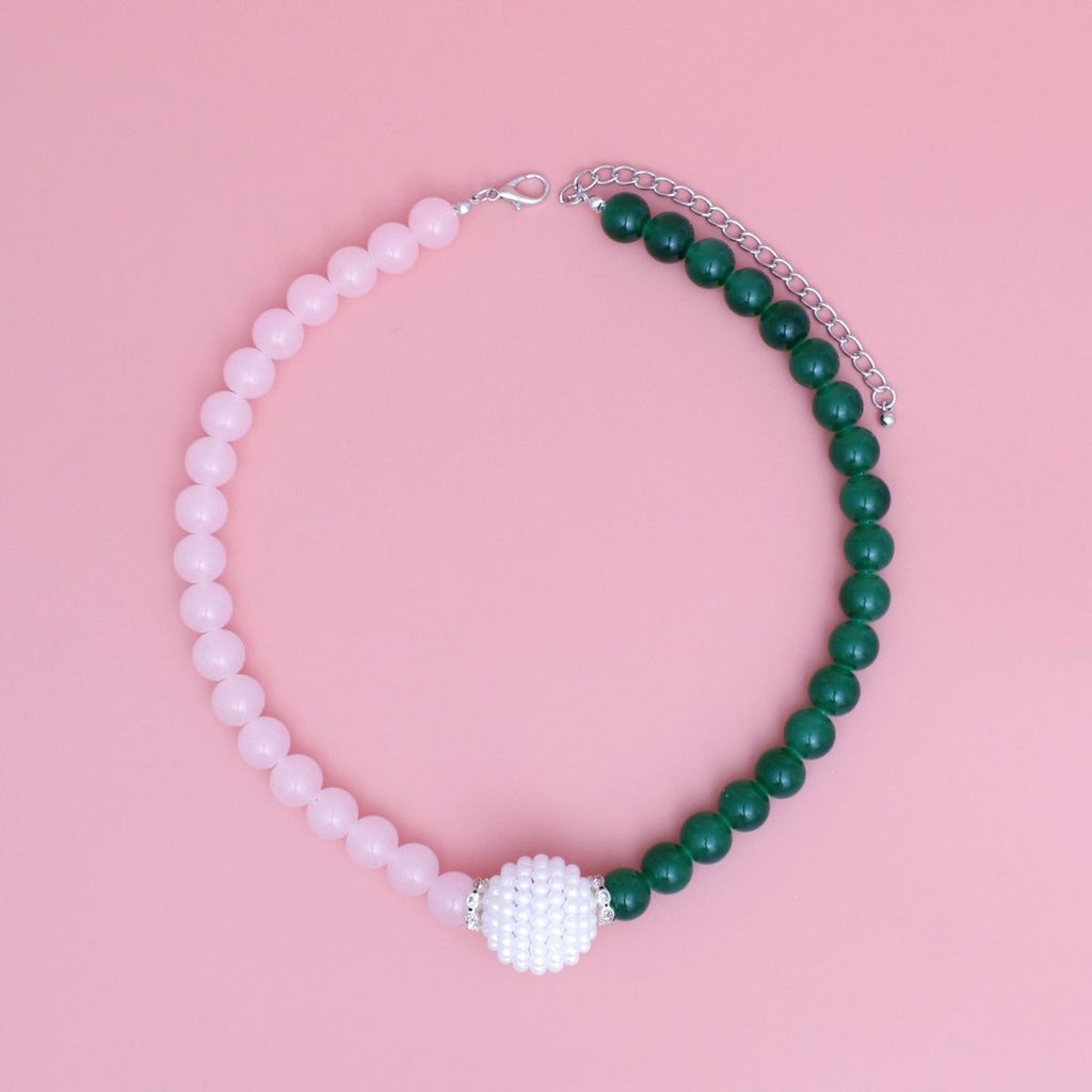 Pink Green Pearl Glass Bead Necklace