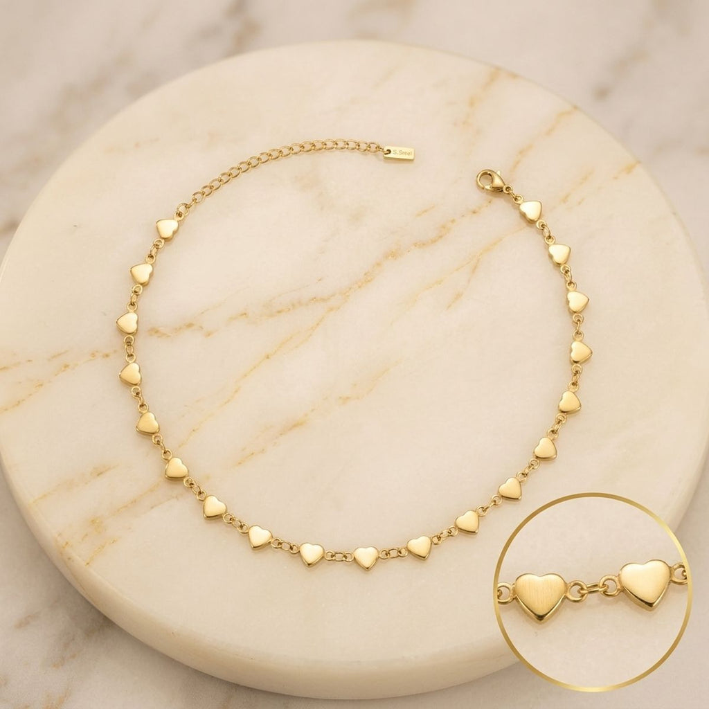 18k Gold Steel Heart Chain Anklet for Women