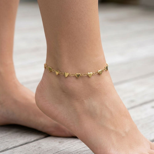 18k Gold Steel Heart Chain Anklet for Women