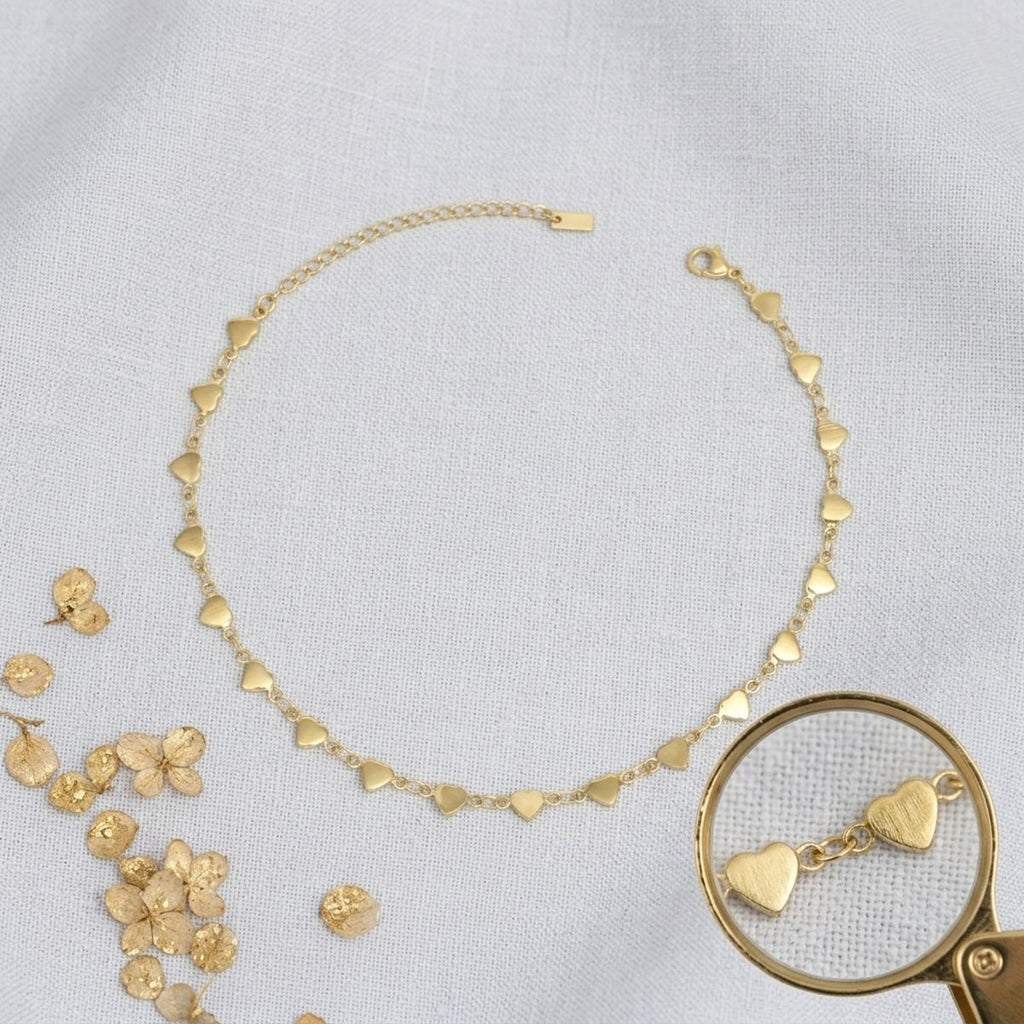 18k Gold Steel Heart Chain Anklet for Women