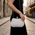White Pearl Hand Sewn Bridal Clutch Evening Bag