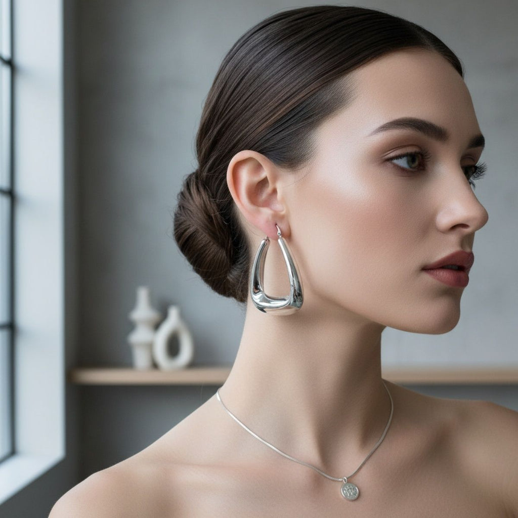 Stainless  Steel Trapezoid Thick Hollow Hoop Earrings