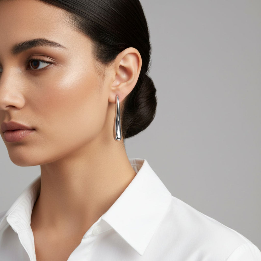 Stainless Steel Curved Long Teardrop Earrings