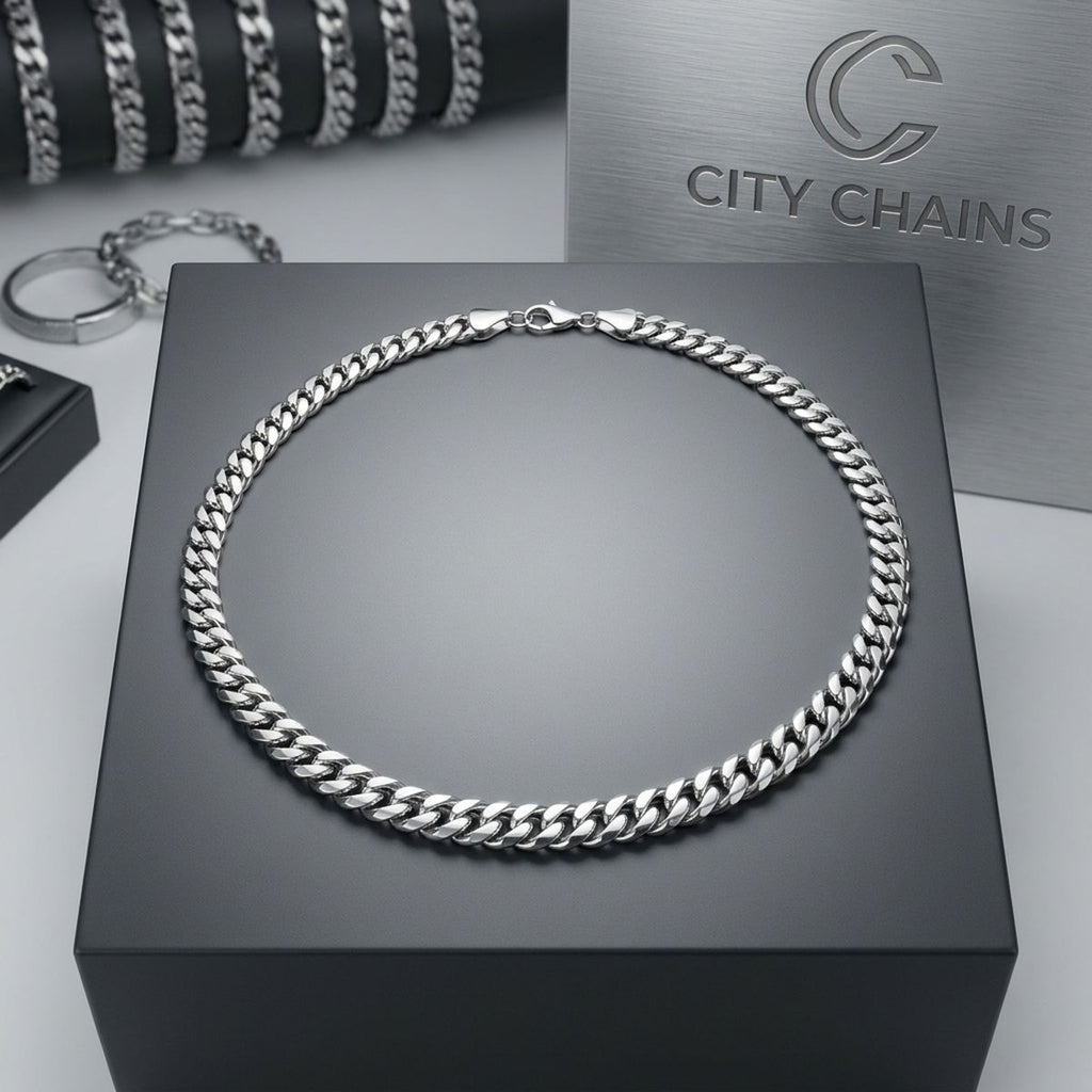 Unisex 20in 6DC 8mm Silver Stainless Steel Chain