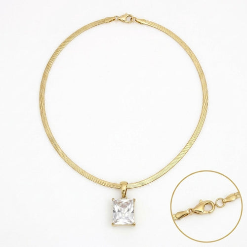 18k Gold Steel Radiant Cut CZ Pendant Necklace