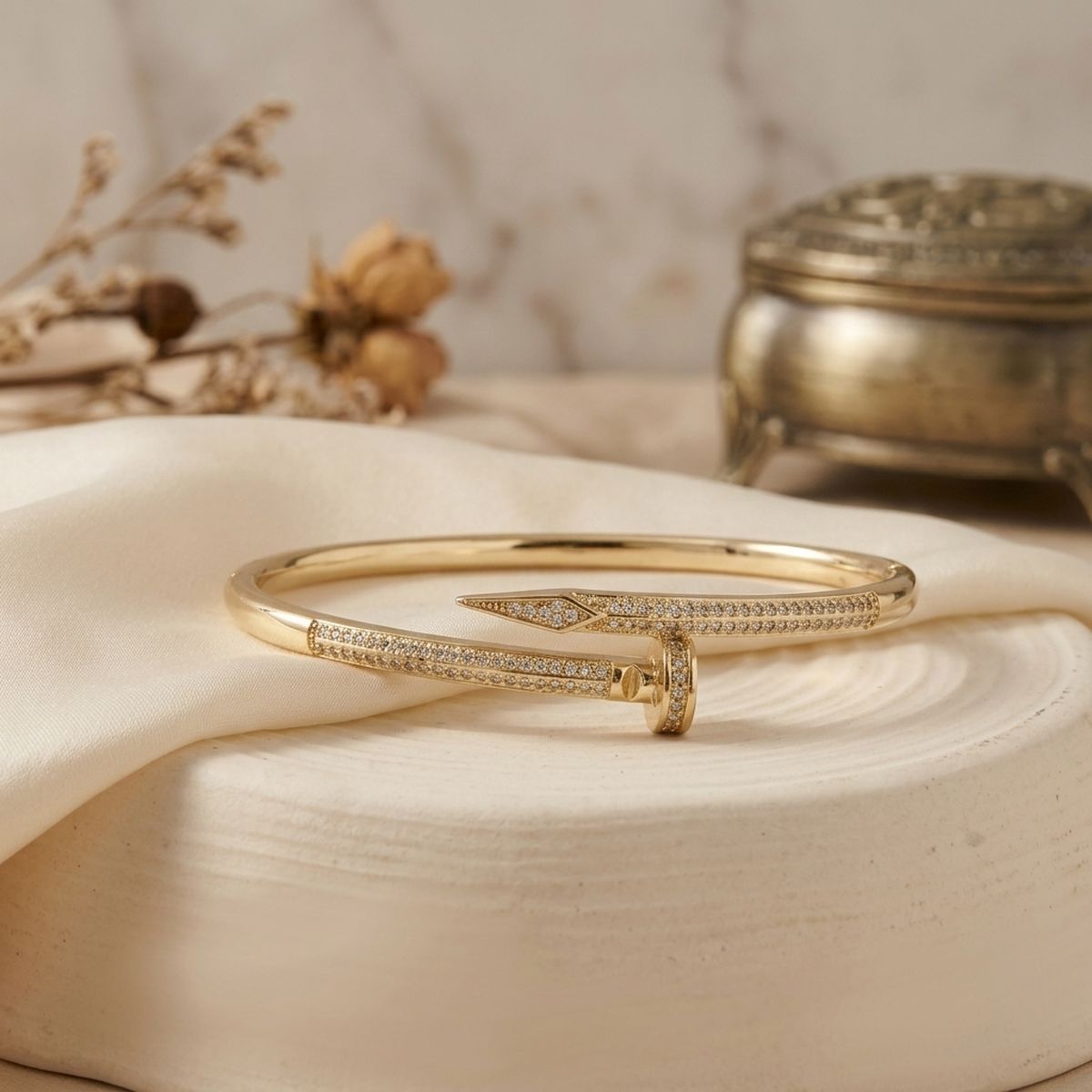 Bangle Sleek Gold Wrapped Nail CZ Bracelet