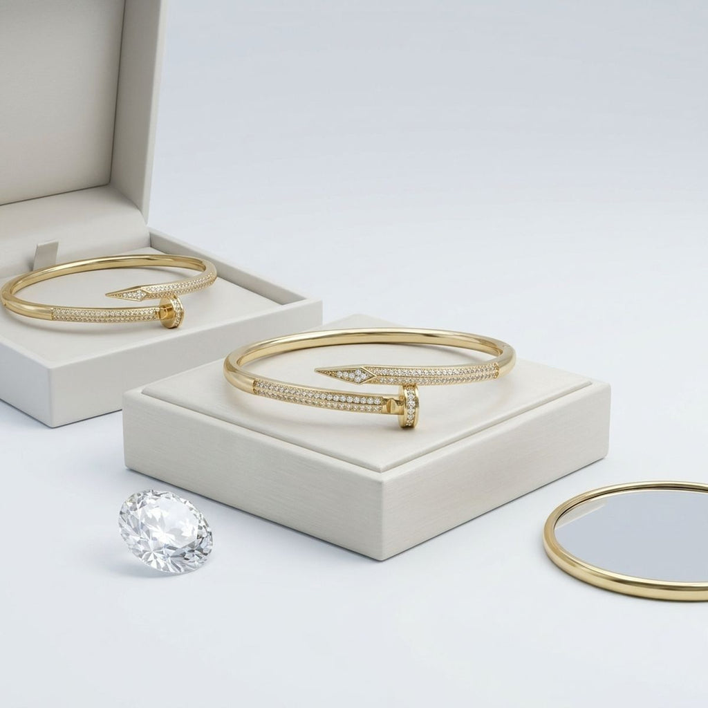 Bangle Sleek Gold Wrapped Nail CZ Bracelet