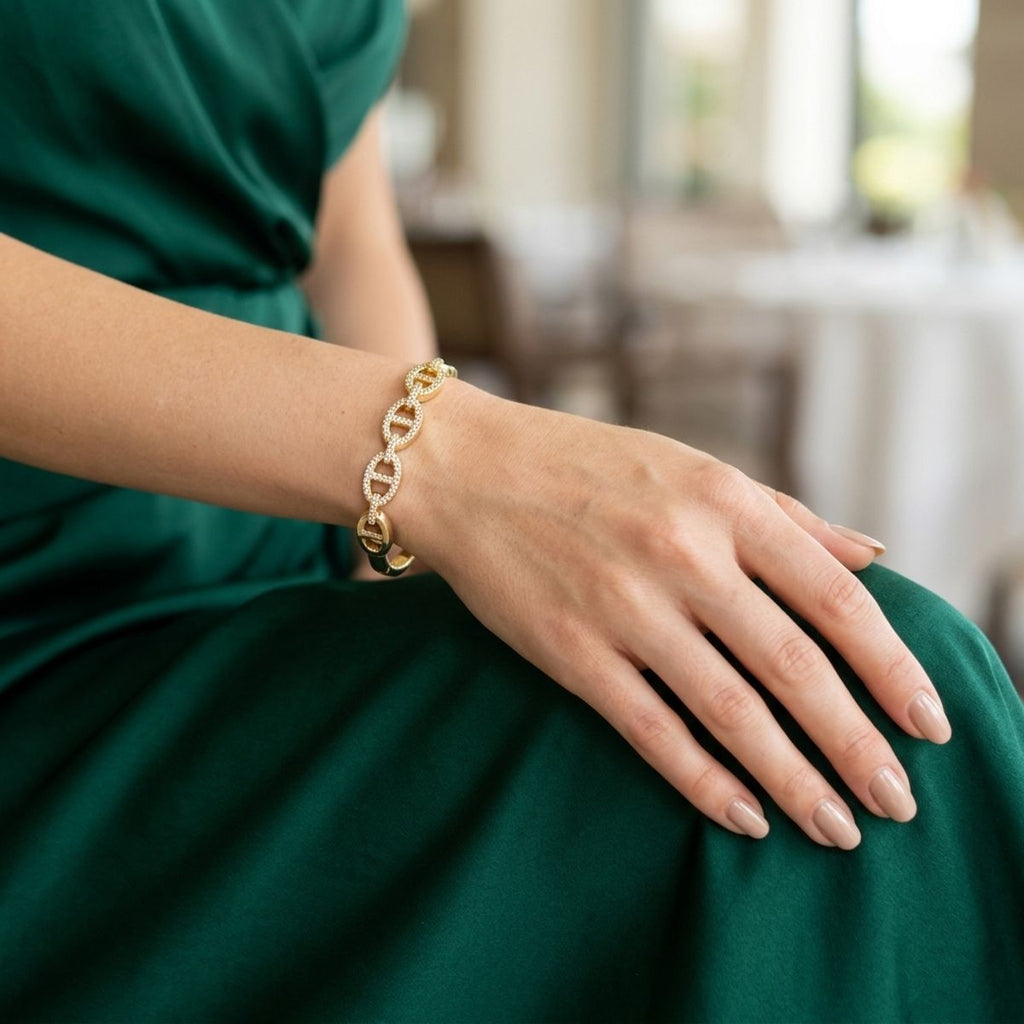 Bangle Sleek Gold Anchor Chain CZ Bracelet
