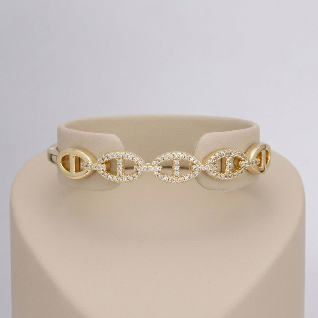 Bangle Sleek Gold Anchor Chain CZ Bracelet